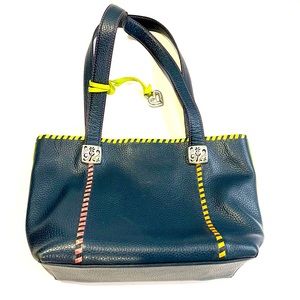 RARE Brighton Tippi Pebble Leather Navy Tote Bag
